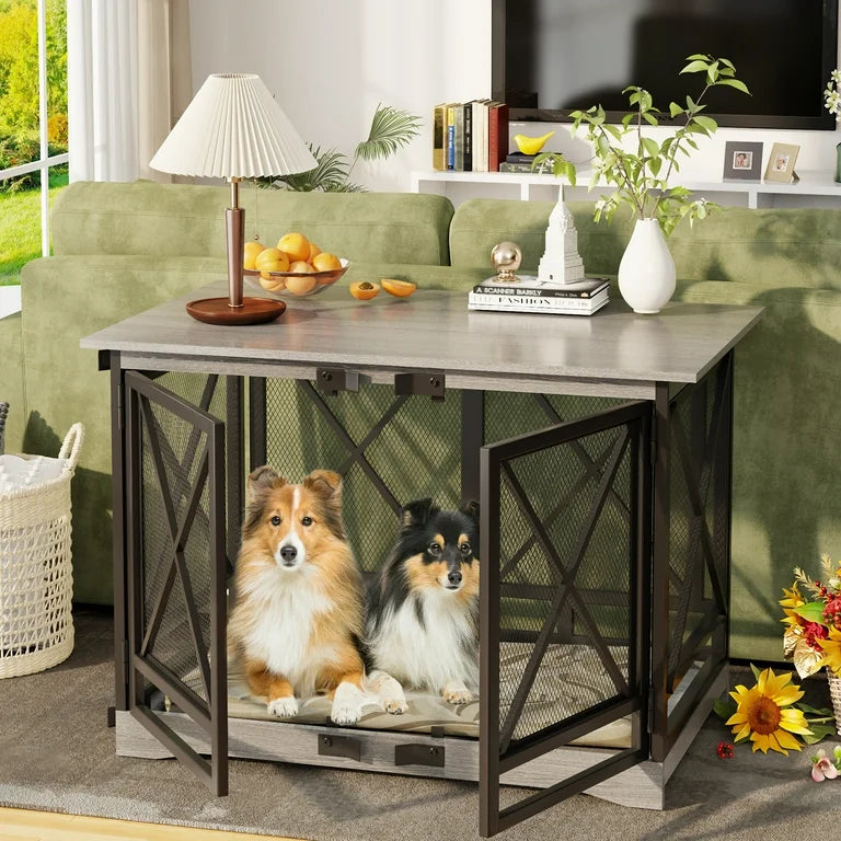 Brown X Single Dog Crate Furniture