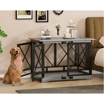 Brown X Single Dog Crate Furniture